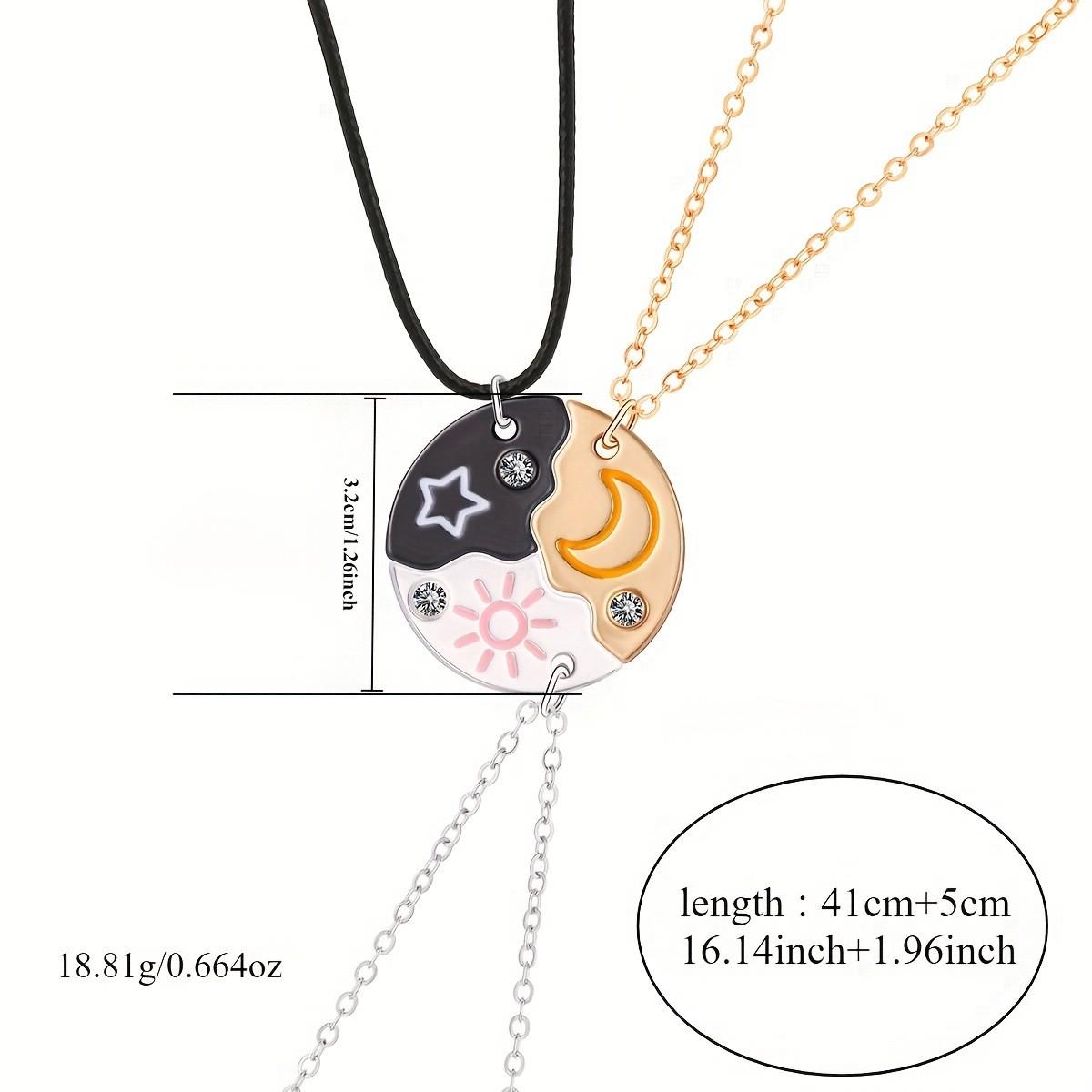 Star Moon Sun Magnetic Necklace Set, Alloy Material, Three-Piece Designf, Best Friends & Girlfriends Friendship Jewelry, Model 202604