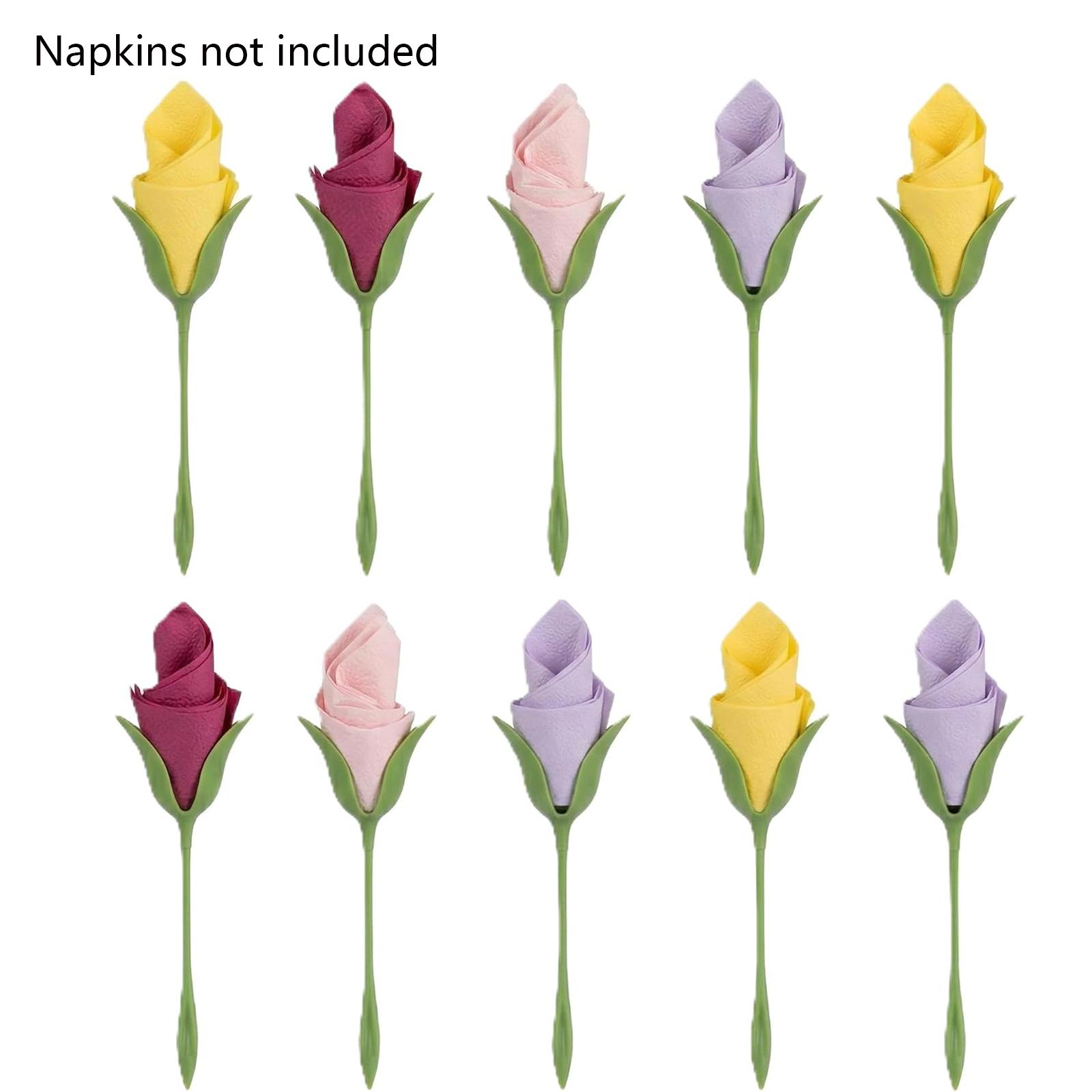 10 Pack Rose Napkin Holders, Bloom Napkin Holders for Tables, Rose Napkin Holders Flower Napkin Rings, Origami Flower Tools Suitable for Wedding Banquet Dinners