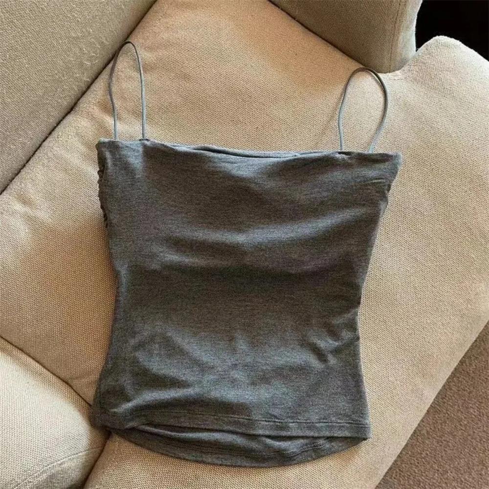 Women's Sexy Corset Crop Top - Thin Strap Ease, Bold Crop Top Look, Short Length, Pleated Detail, Solid Color, Built-In Bra, Soft Support, Sleeveless, Body-Hugging Sun Protective Sports & Outdoor Vest