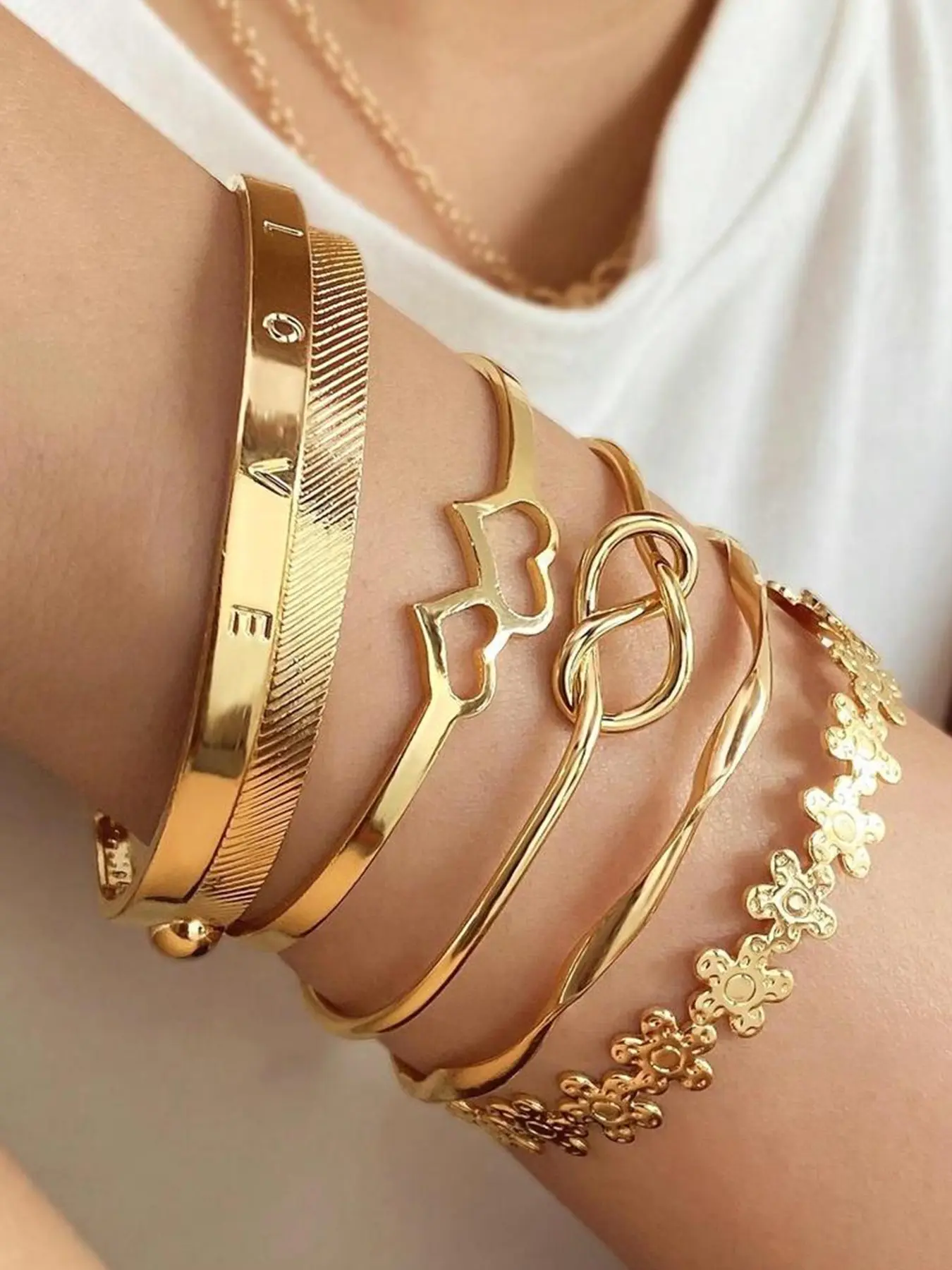 6-Piece Love Heart Bracelet Set, Perfect Gift for Girlfriend, Daily Wear Jewelry, Festival Present, Elegant Style