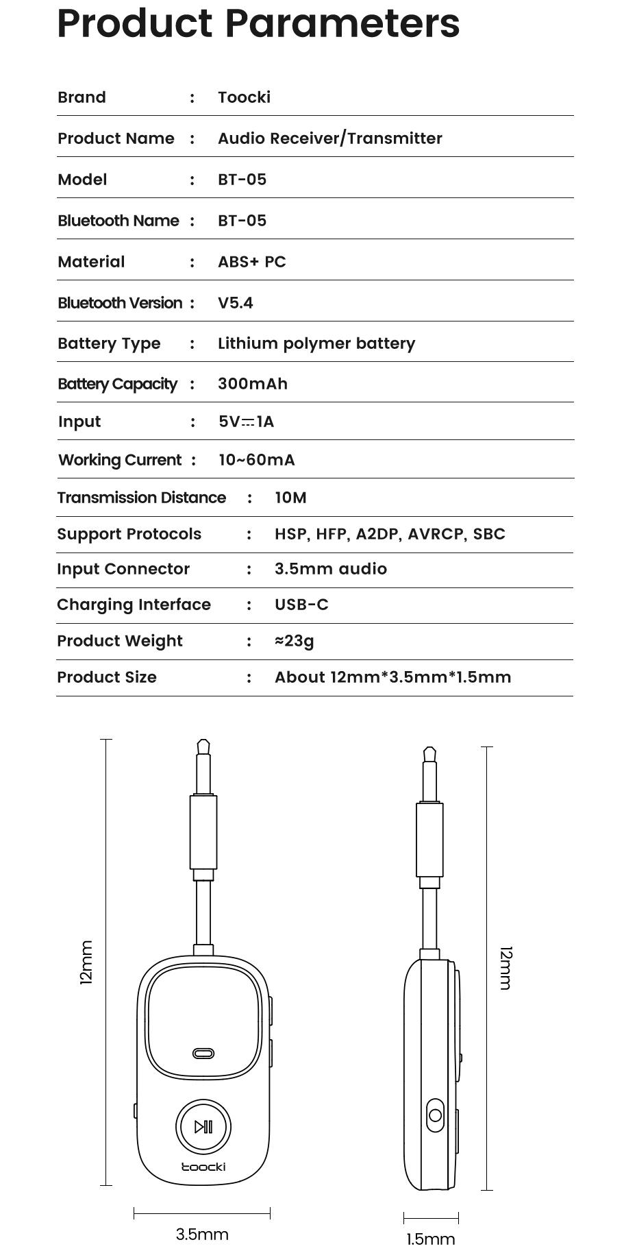 Toocki Bluetooth 5.4 Audio Reciever Transmitter RT/TX 2 In 1 3.5mm AUX Dual Device Adapter for TV Earphones Cars Airplane Car LED Display 3.5mm Jack AUX Bluetooth Dongle Toocki Bluetooth 5.4 Audio Reciever Transmitter RT/TX 2 In 1 3.5mm AUX Dual Device Adapter for TV Earphones Cars Airplane Car LED Display 3.5mm Jack AUX Bluetooth Dongle