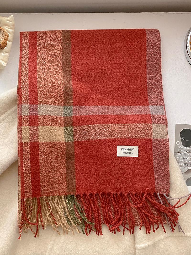 Elegant Plaid Scarf for Autumn & Winter, Soft Warm Shawl for Men & Women, Casual Fashion Accessory, Fitted Style, Fluffy Soft Scarf