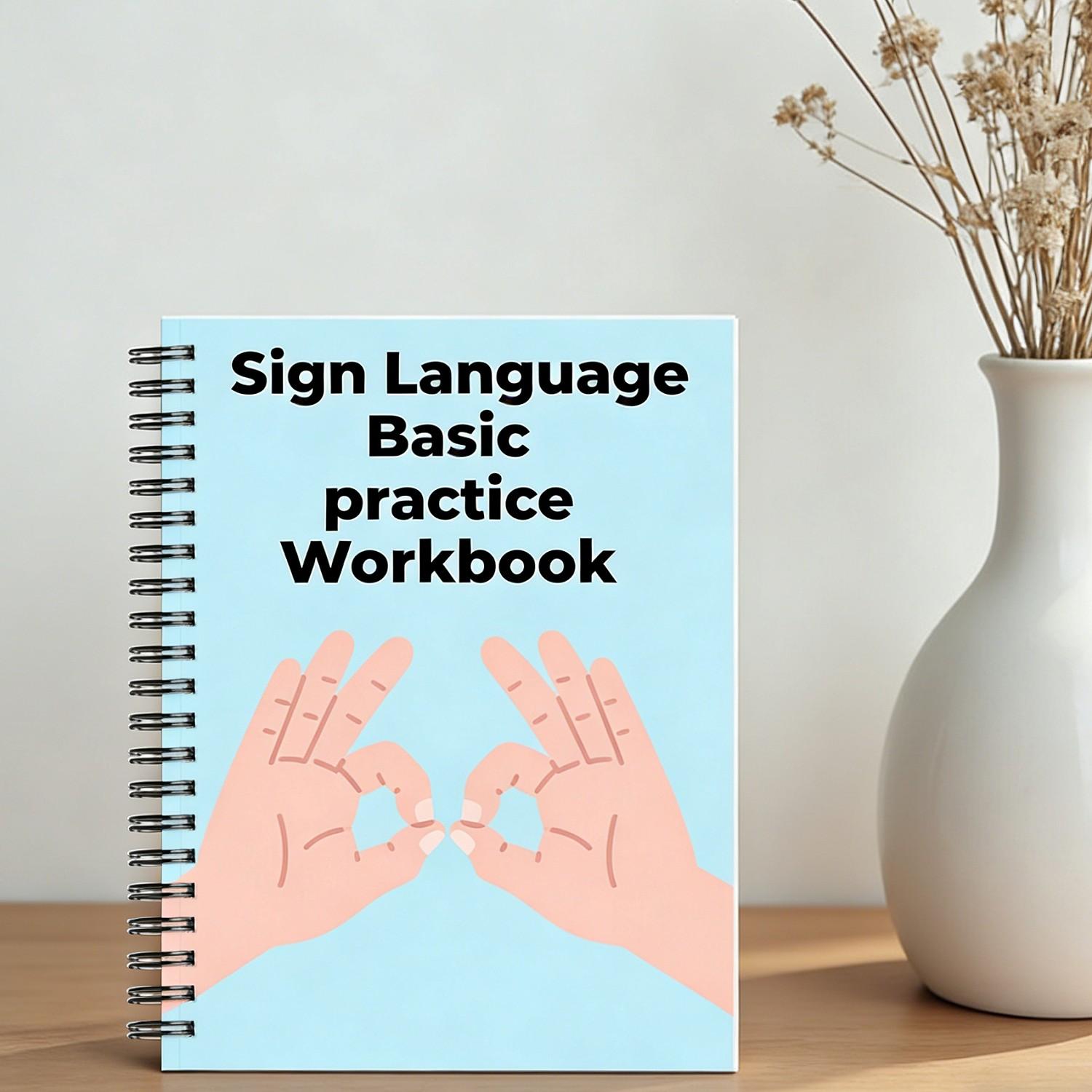 Sign Language Basic Practice Book, Asl Alphabet & Theme Vocabulary Training, Rich Illustrations & Pages, Standard Size 21x14 Cm
