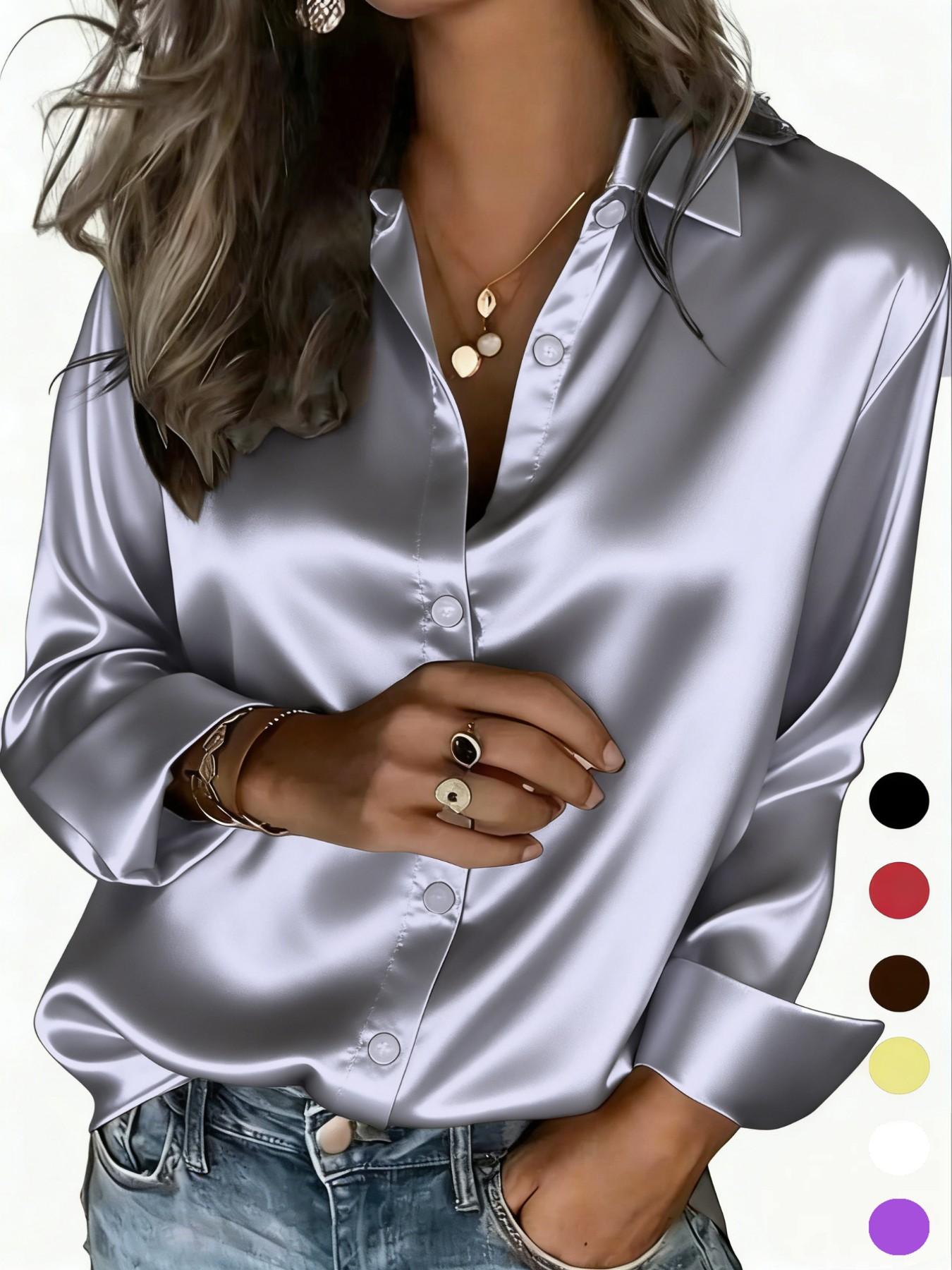 New Women's Clothing Arrival: All Seasons, Fashionable Glossy Satin Shirt, Casual and Versatile Button-Down Shirt, Blouse