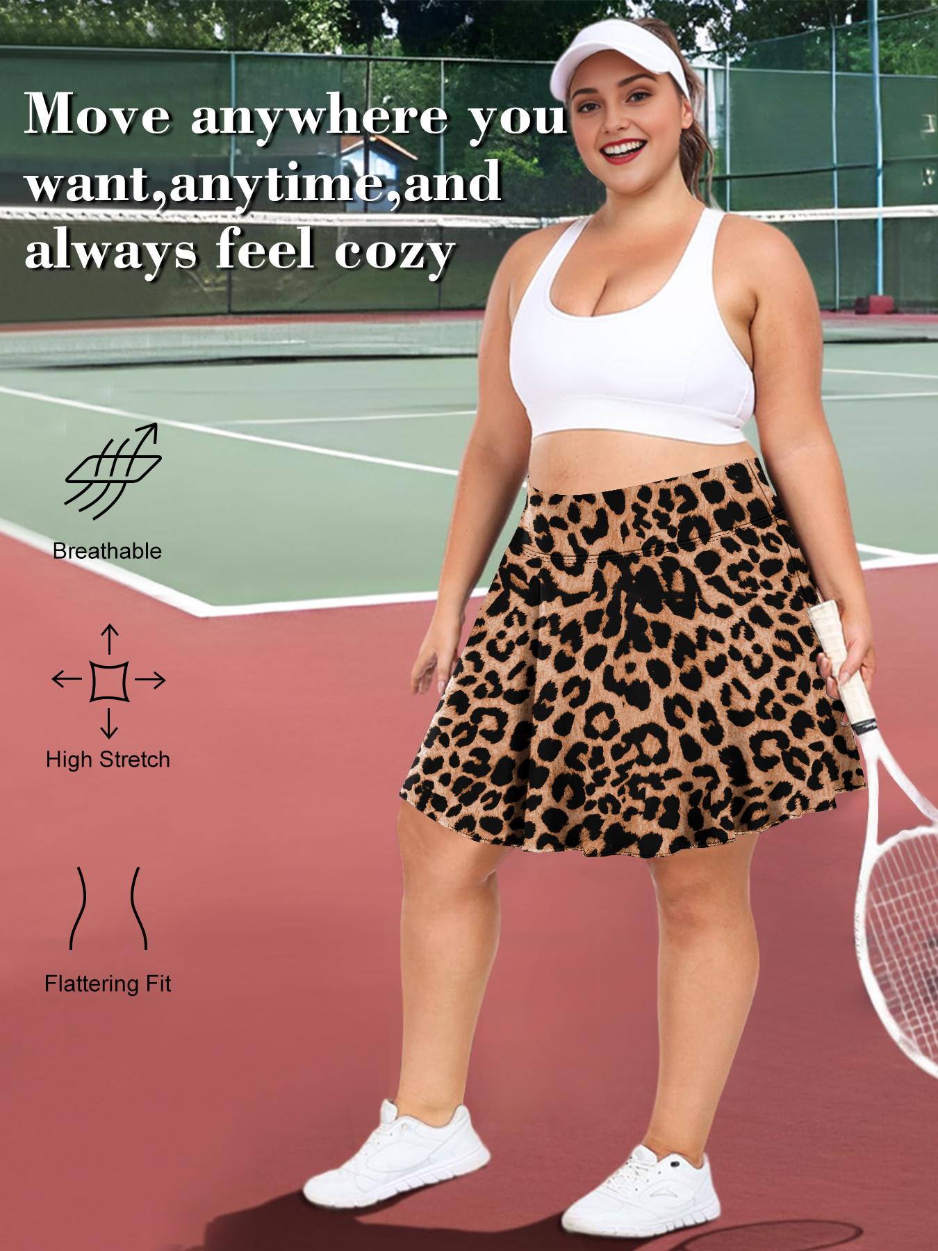 【Plus Size】 Leopard Print Pocket Design Skorts, Skort With Pockets, Casual Comfy Breathable Skort for Daily Wear, Women's Bottoms for Summer