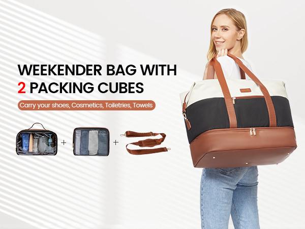 LOVEVOOK TikTokShopBacktoSchool Weekender Bag for Women – Large Travel Duffel Bag with 2 Packing Cubes, Carry on Overnight Bag with Shoe Compartment, Mom Hospital Bags for Labor and Delivery