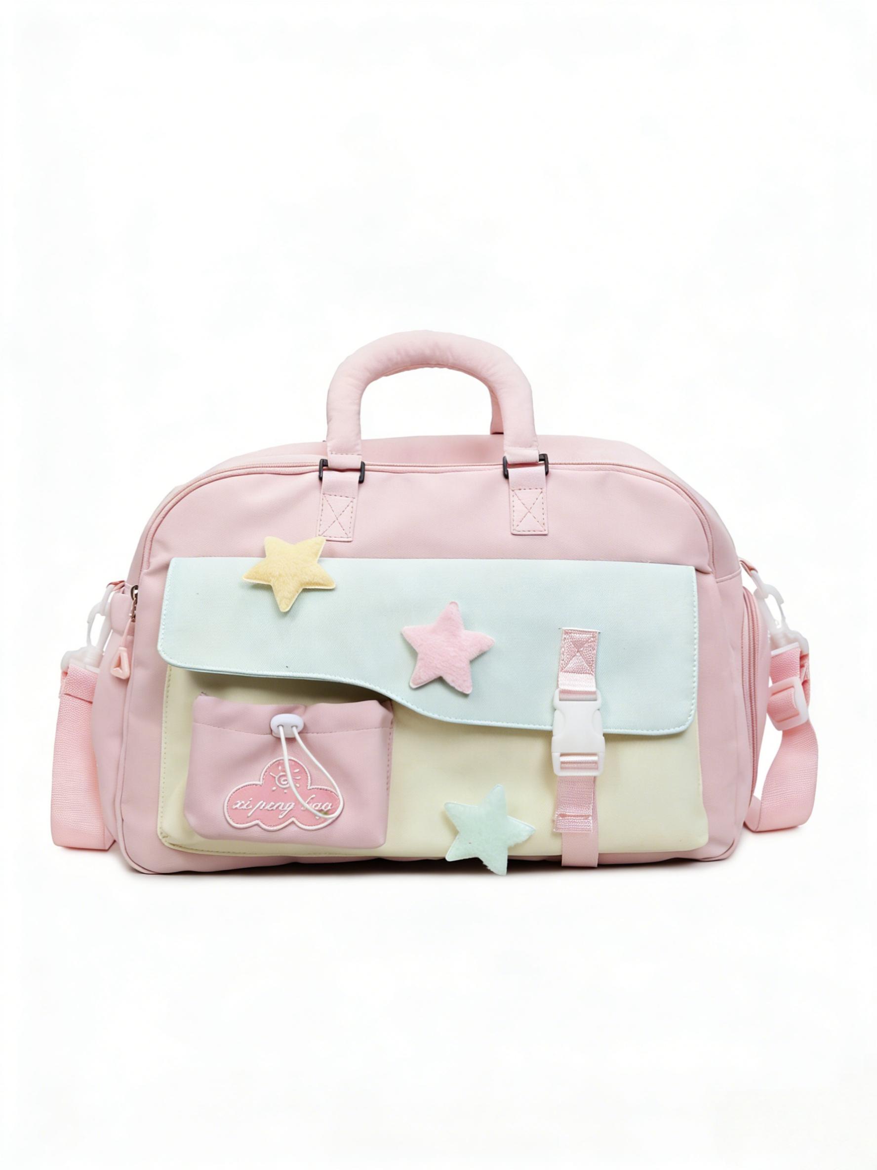 Dopamine Star Color Block Fitness Bag, Sweet Girl Style, Crossbody Handbag, Large Capacity, Student Commute Travel Bag