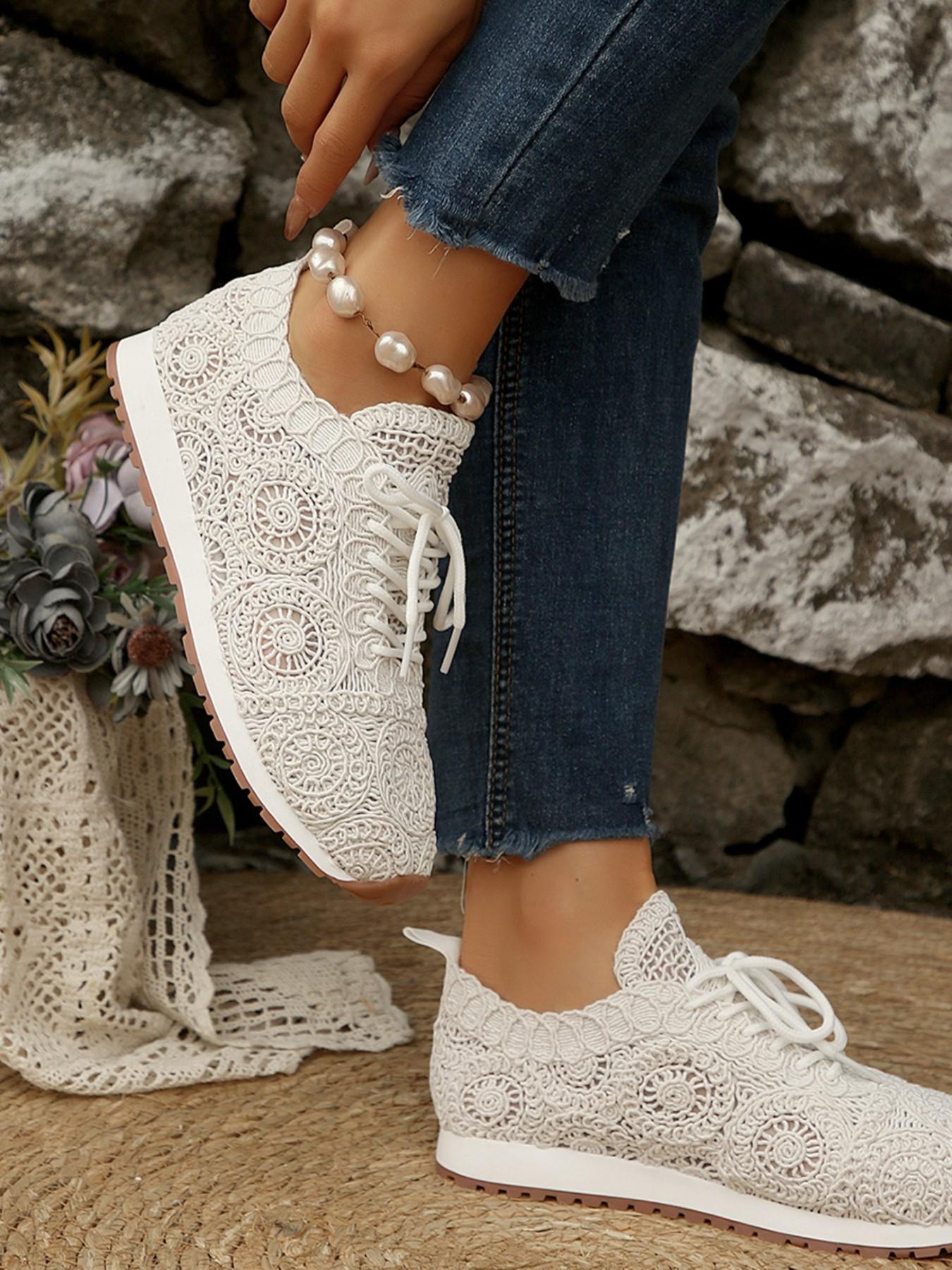 Women's Summer Crochet Sneakers, Casual Breathable Mesh Shoes, Handmade Hooked Knit Athletic Footwear, Latest Fashion Trend