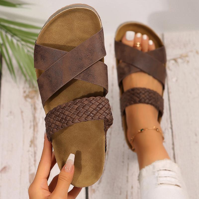 Women Sandals Beach Sandals New Thick Bottom Braided Cross Casual Solid Color Slippers Springfresh