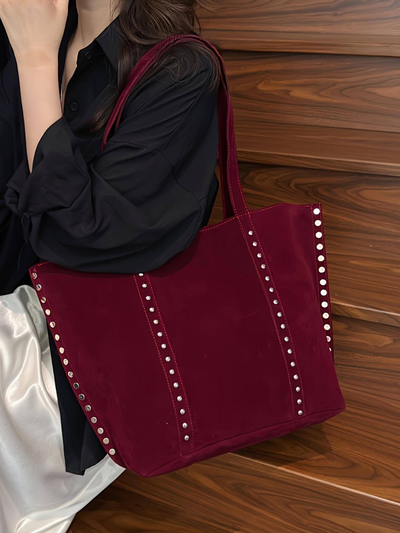 Autumn Winter New Casual Vintage Rivet Shoulder Bag, Large Capacity Women's Tote, Colors, Multifunctional Handbag