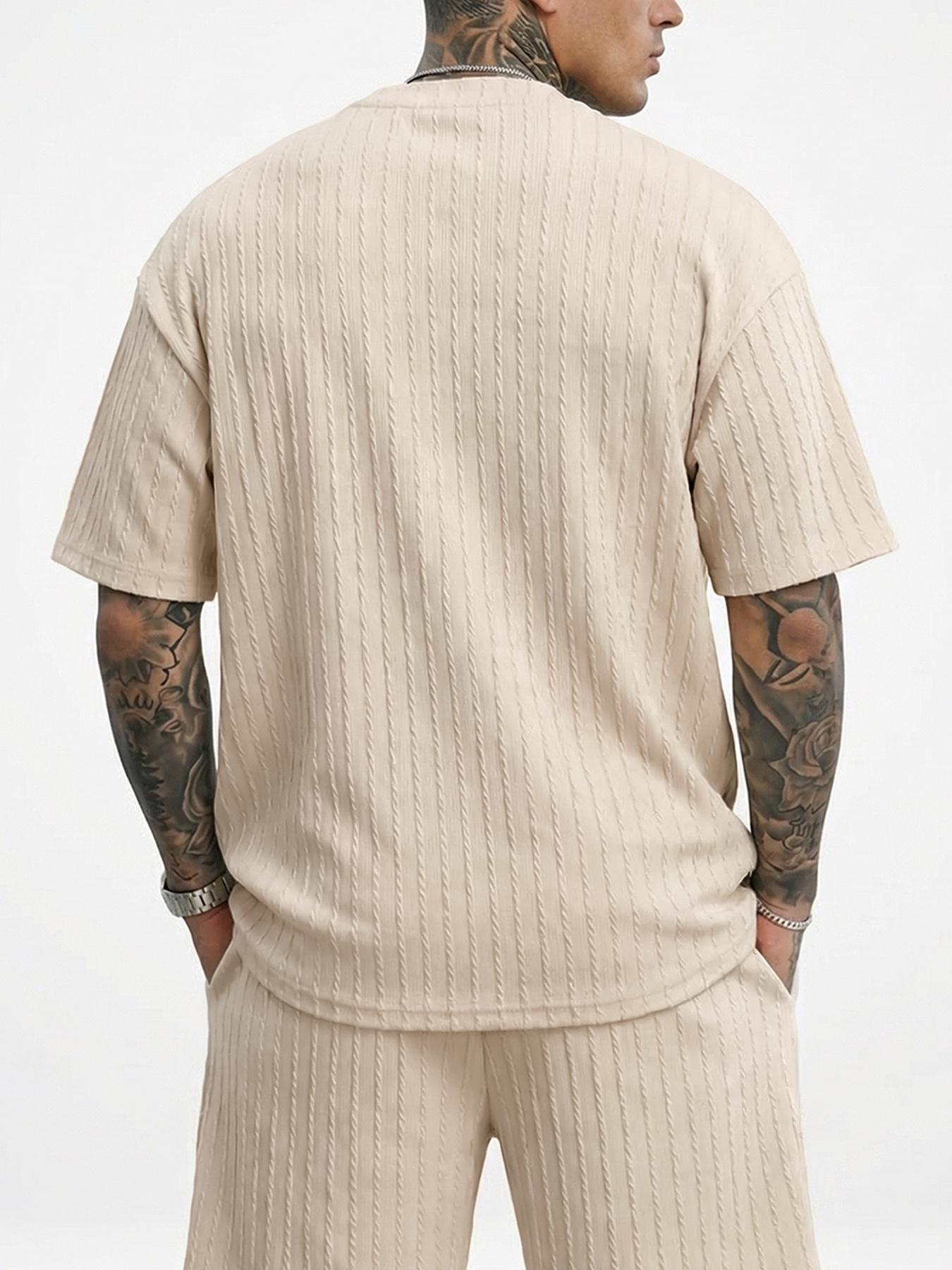 Men’s Loose Fit 2-Piece Summer Set, Oversized Textured Tee with Relaxed Fit Drawstring Shorts Men’s Loose Fit 2-Piece Summer Set, Oversized Textured Tee with Relaxed Fit Drawstring Shorts