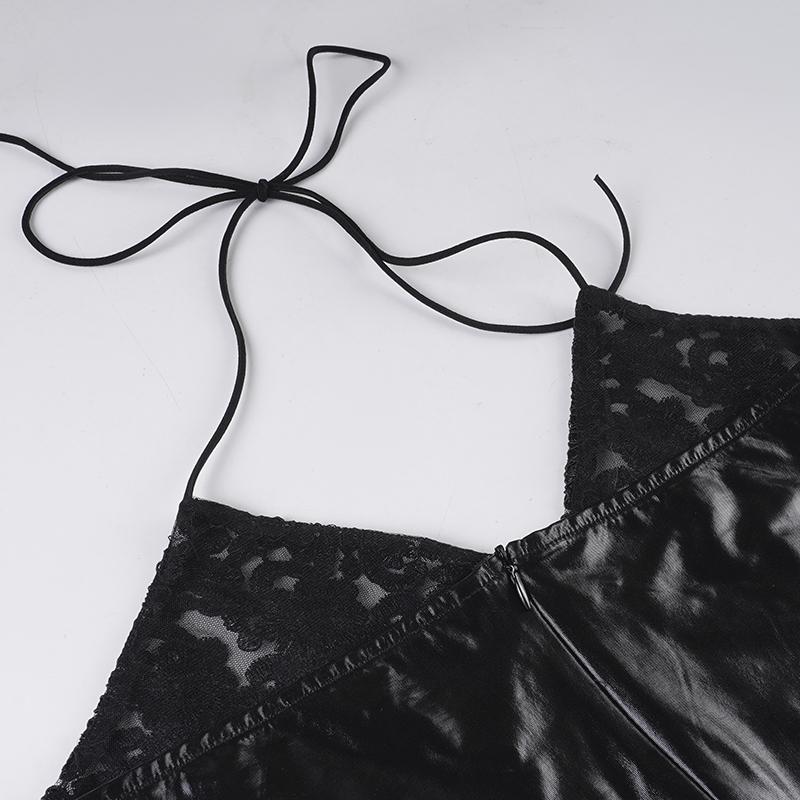 Women's Sexy Slim Fit Embroidered Mesh Dress, Backless Halter Neck Short Party Skirt, Plain Sleeveless Tiered Design, Elegant Party Dress