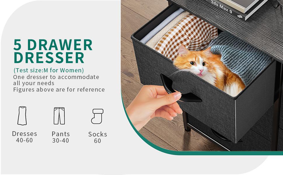 Yitahome Storage Tower with 5 Drawers - Fabric Dresser, Organizer Unit for Bedroom, Living Room, Closets - Sturdy Steel Frame, Easy Pull Fabric Bins & Wooden Top (Black/Grey) Yitahome Storage Tower with 5 Drawers - Fabric Dresser, Organizer Unit for Bedroom, Living Room, Closets - Sturdy Steel Frame, Easy Pull Fabric Bins & Wooden Top (Black/Grey)