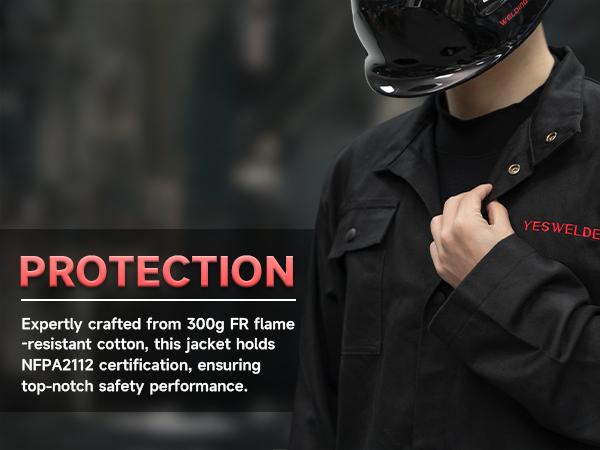 YESWELDER 9oz Lightweight FR Cotton Welding Jacket | NFPA 2112 Certified Black Work Uniform for Welders