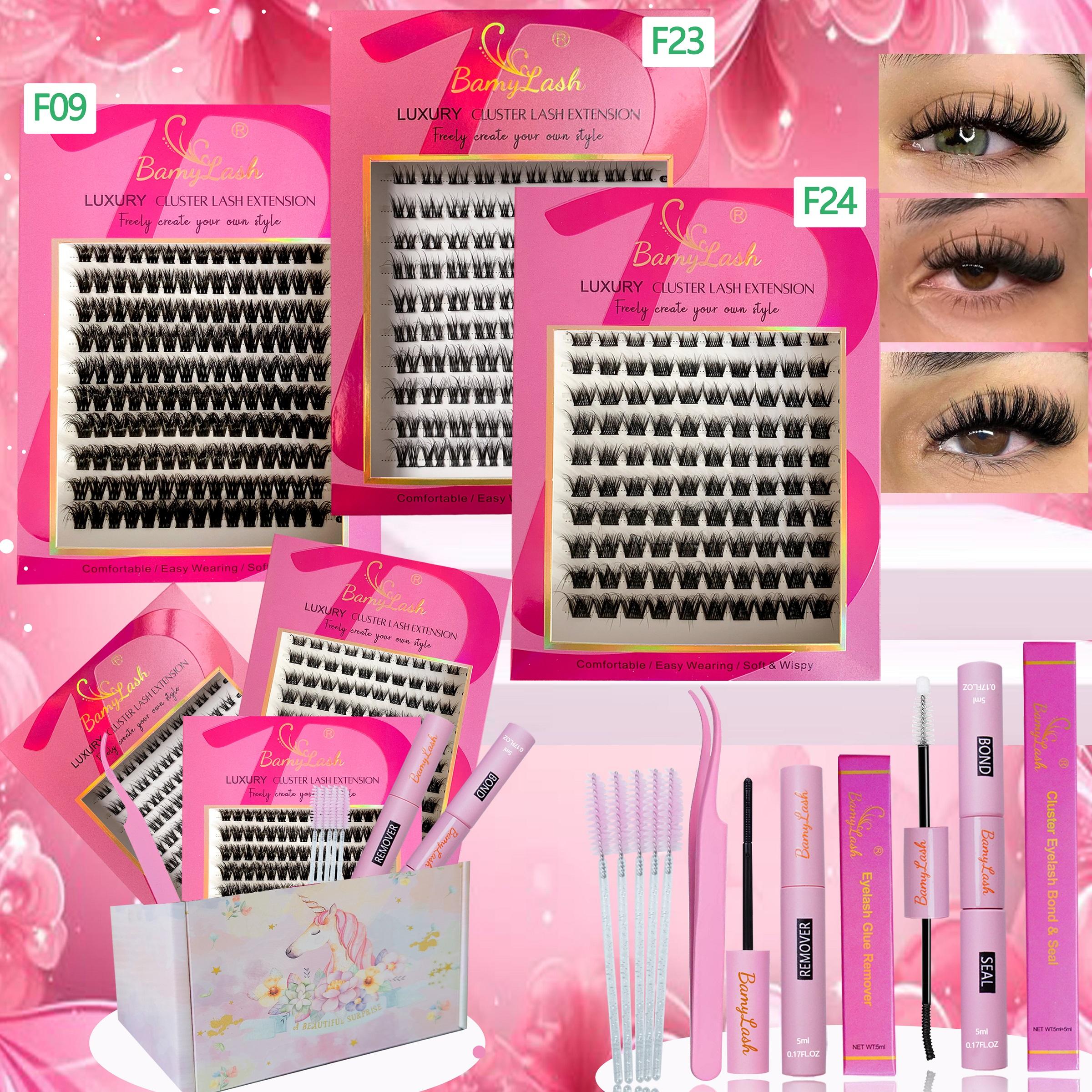 3-Box 3D Wispy Individual Cluster Lash Set - Ultra-Thick Volume, Curly Mixed Lengths - DIY Eyelash Extension Kit with Lash Bond, Seal, Remover, Applicator & Lash Brush - Everyday Eye Makeup, Gifts for Friends