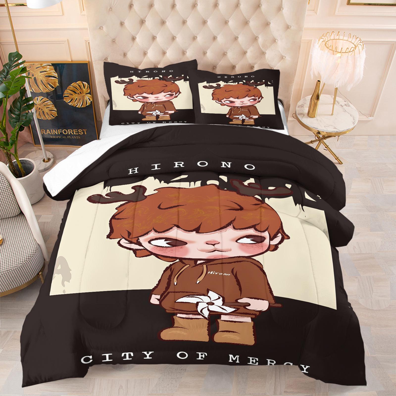 Hirono Pattern Soft Bedding Set, Includes 1 Blanket and 1 or 2 Pillowcases Without Pillows, Perfect Gift Option, Bedroom Bedding Set