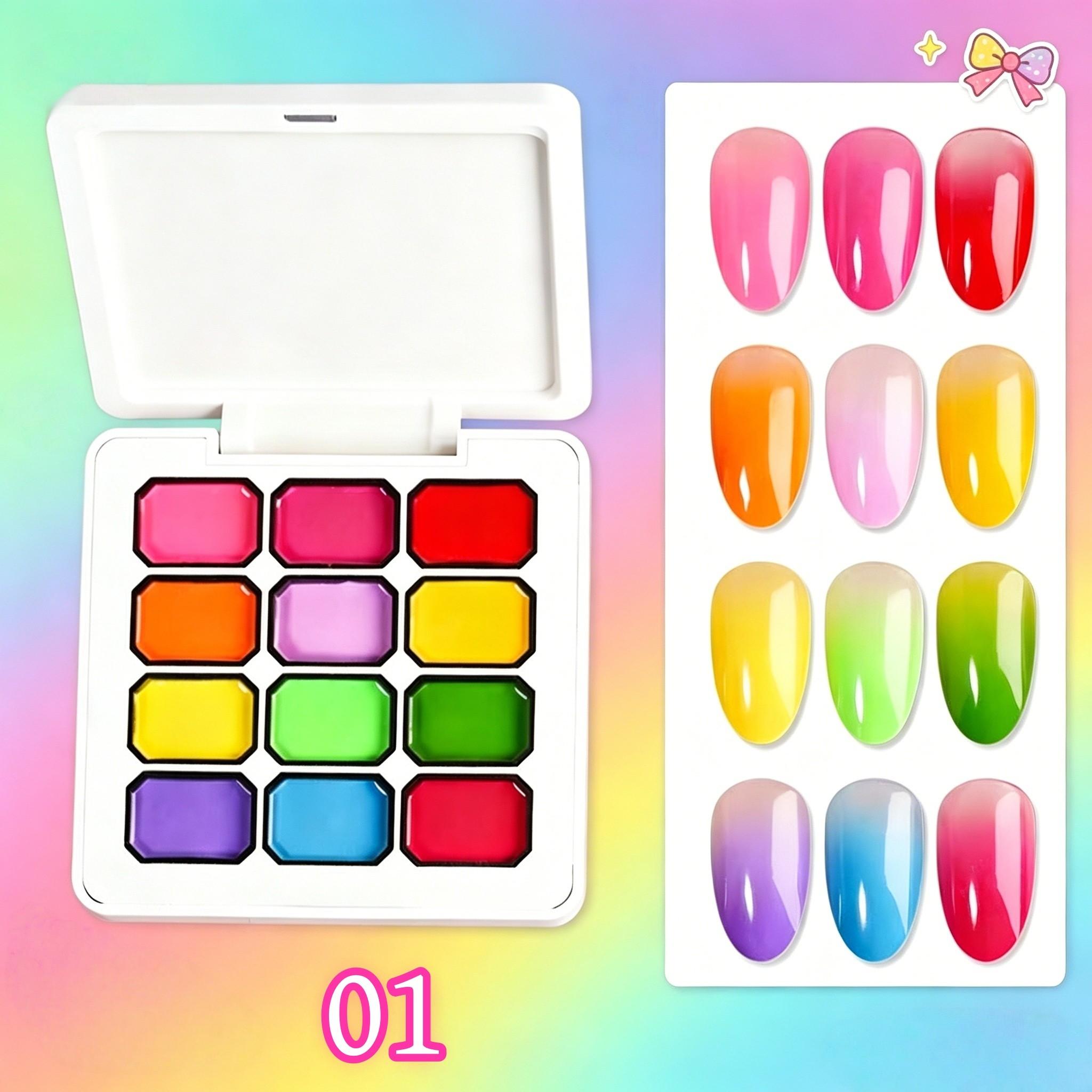 12-Color Y2K Nail Gel Set, Rainbow Colors, Dopamine Macaron, Red Series, High Saturation Shimmer, LED Nails, DIY Nail Design