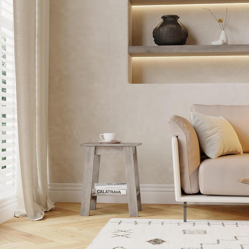 1-Piece Side Table Set with 2-Tier Storage Shelf, Narrow Small End Tables for Bedroom, Living Room, Entryway, Space-Saving Rustic Design