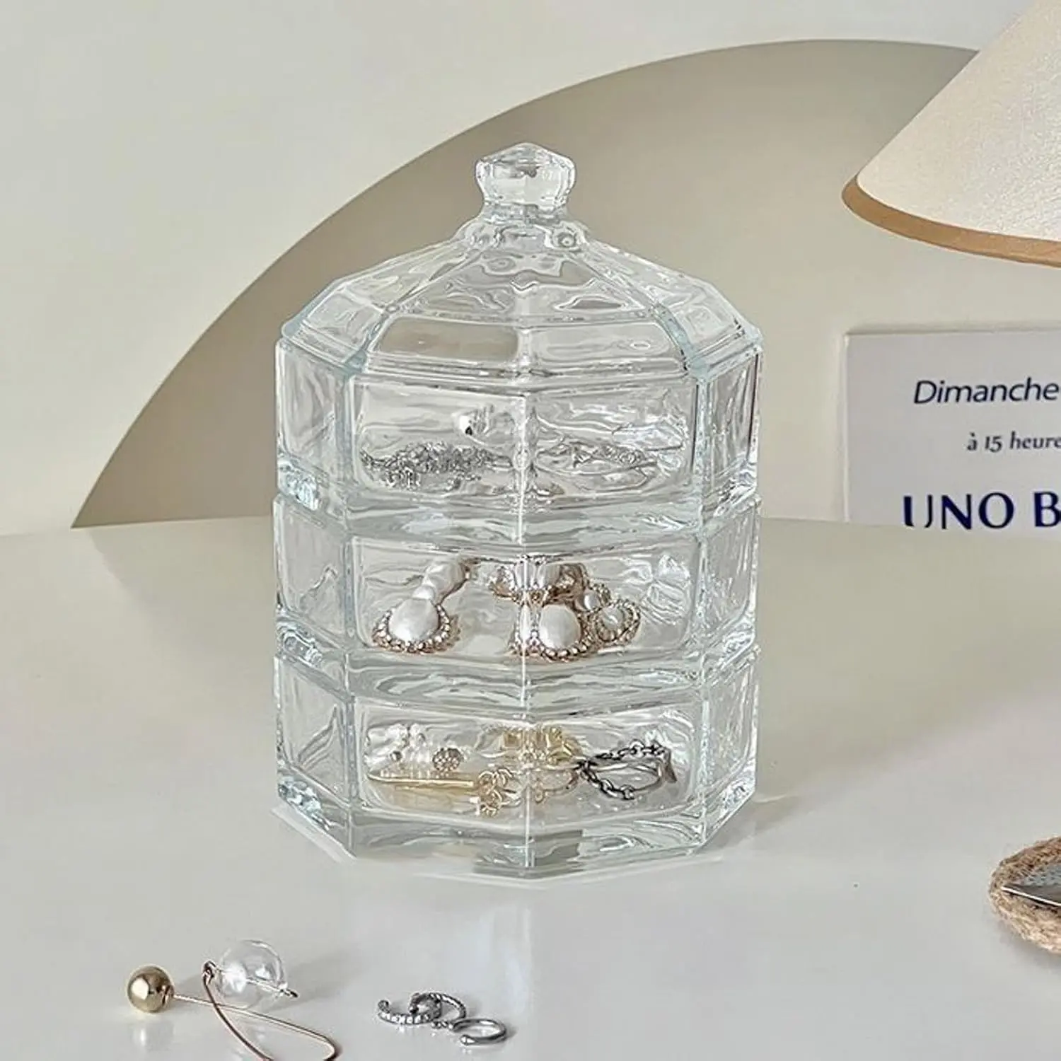 Glass Storage Box – 3-Tier  Organizer with Lid, Detachable & Easy to Clean,  Clear Container for Earrings, Rings, Candy, Nuts, or Desk Decor