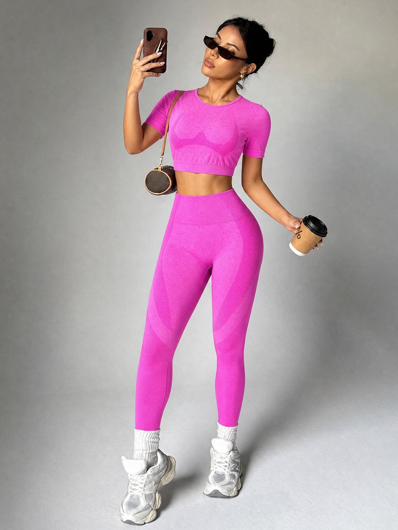 Summer Seamless Yoga Set, High Waist Solid Color Sleeveless Sports Pants, Breathable Compression Wear for All Seasons, Seamless Gym Set, Seamless Yoga Outfits, Seamless Yoga Sportswear
