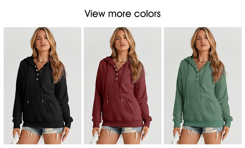 Shewin 2026 Cozy Oversized Hooded Sweatshirt Women's Button-Down Long Sleeve Pullover Comfy Layering with Pocket Casual Daily Outfits Fall Clothing Trendy Y2K Fleece Style Womenswear