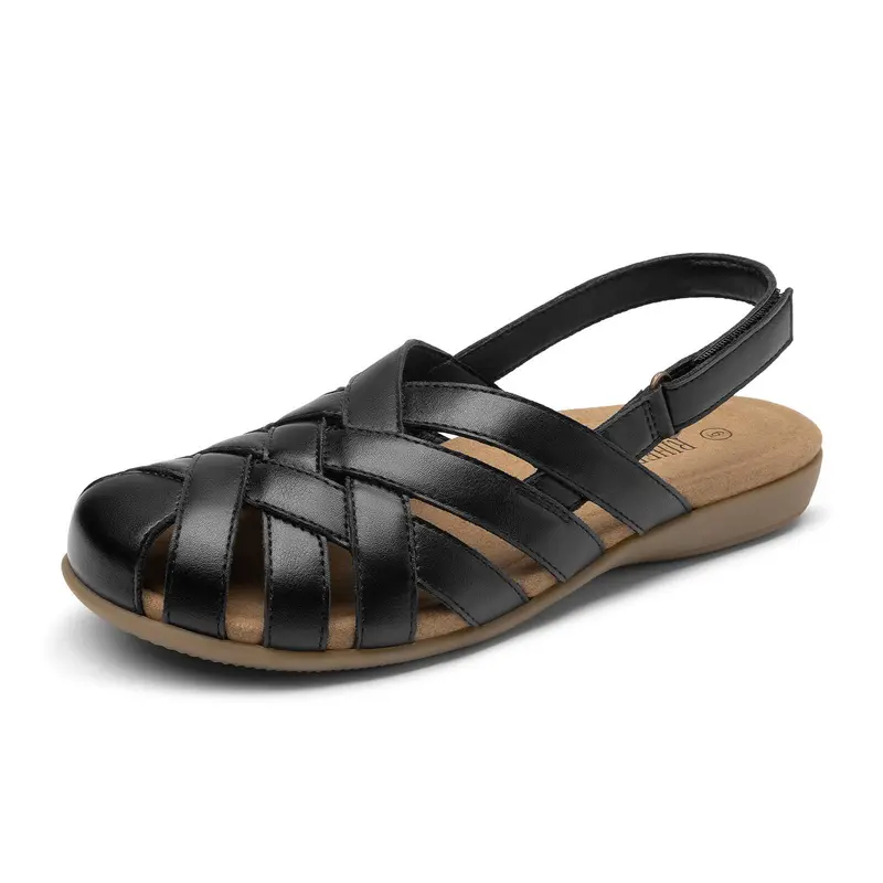 RIHERO Women's Closed-Toe Arch Support Fisherman Sandals - Adjustable Strap Walking Shoes, Fashionable Leather, Anti-Slip Support, Soft-Soled Footwear for Back to School Haul