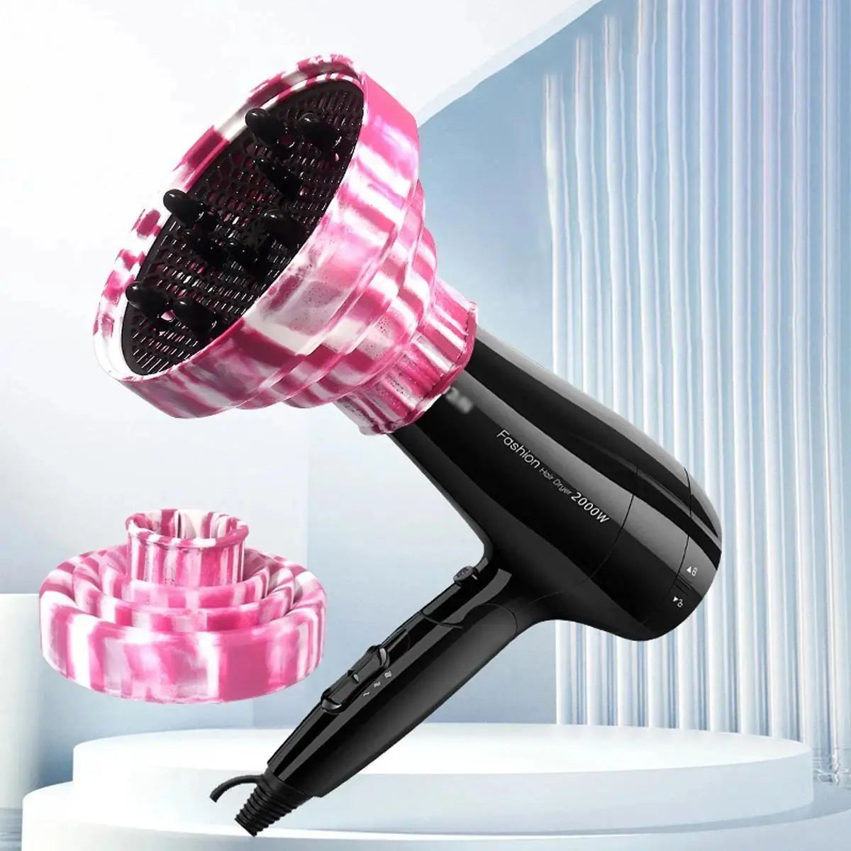 Portable Foldable Silicone Hair Dryer Diffuser, Universal Blow Dryer Attachment for Curly Hair, Even Heat Distribution Frizz Control Nozzle, Travel-Friendly Hair Styling Tool