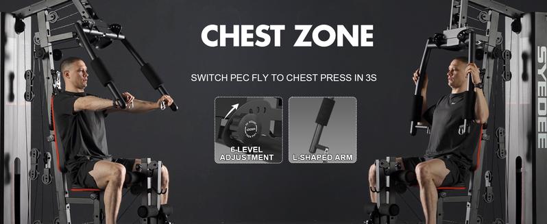 MIKOLO Home Gym Workout Station with 150LBS Weight Stack Multifunctional Equipment for Full Body Strength Training Squat Fitness Machine