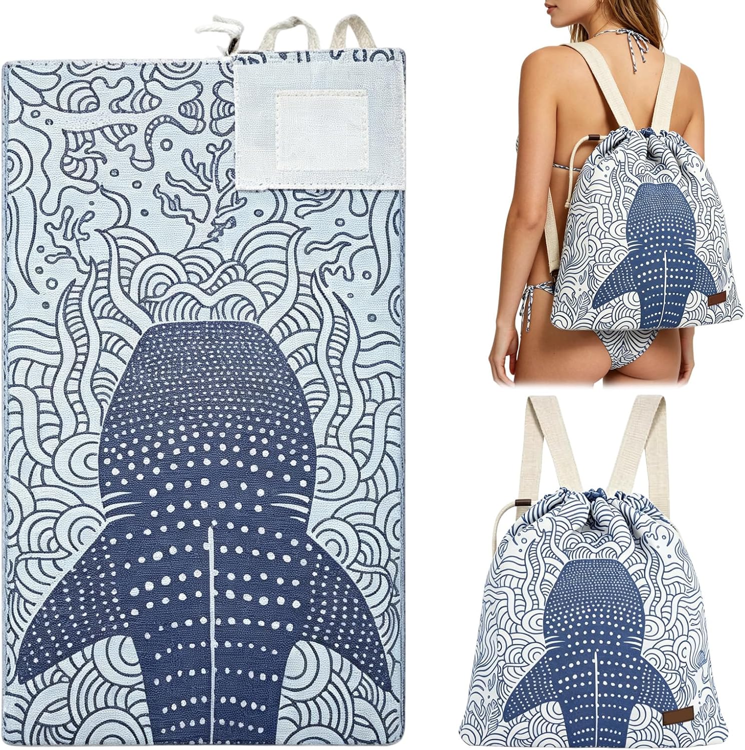 2026 New 2 in 1 Convertible Backpack Towel, Oversized Microfiber Beach Blanket with Inner Zip Pocket, Sand Free, Lightweight and Quick Dry for Beach and Travel