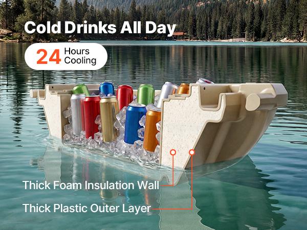Floating Cooler, 40 QT Floating Ice Chest with Dry Storage Tow Rope, Premium LLDPE Amphibious Drink Cooler for Water Land, Cruise Smoothly Stable on Lake, River, Pool, Beach, Kayak, Apricot