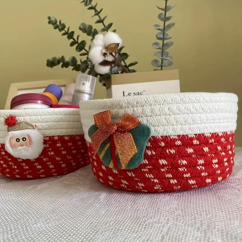 Warm Christmas Woven Storage Basket Cartoon, Party Holiday Storage Basket, Desktop Storage Basket Key Storage, Can Be Used for Candy/Christmas Gingerbread Storage/cosmetic Storage, Gift Box Decoration Storage Box, Valentine's Day/Easter Gifts.