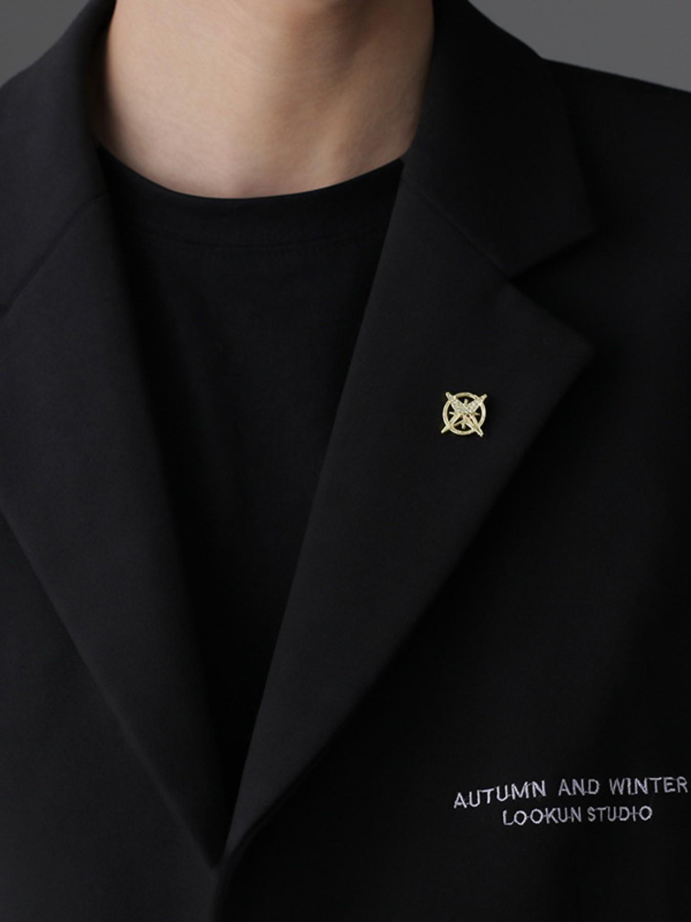 Men's Suit Jacket Decoration Luxury Match Hexagram Badge Pin Small Collar Shirt Unique Brooch, Stylish Accessory for Formal Wear