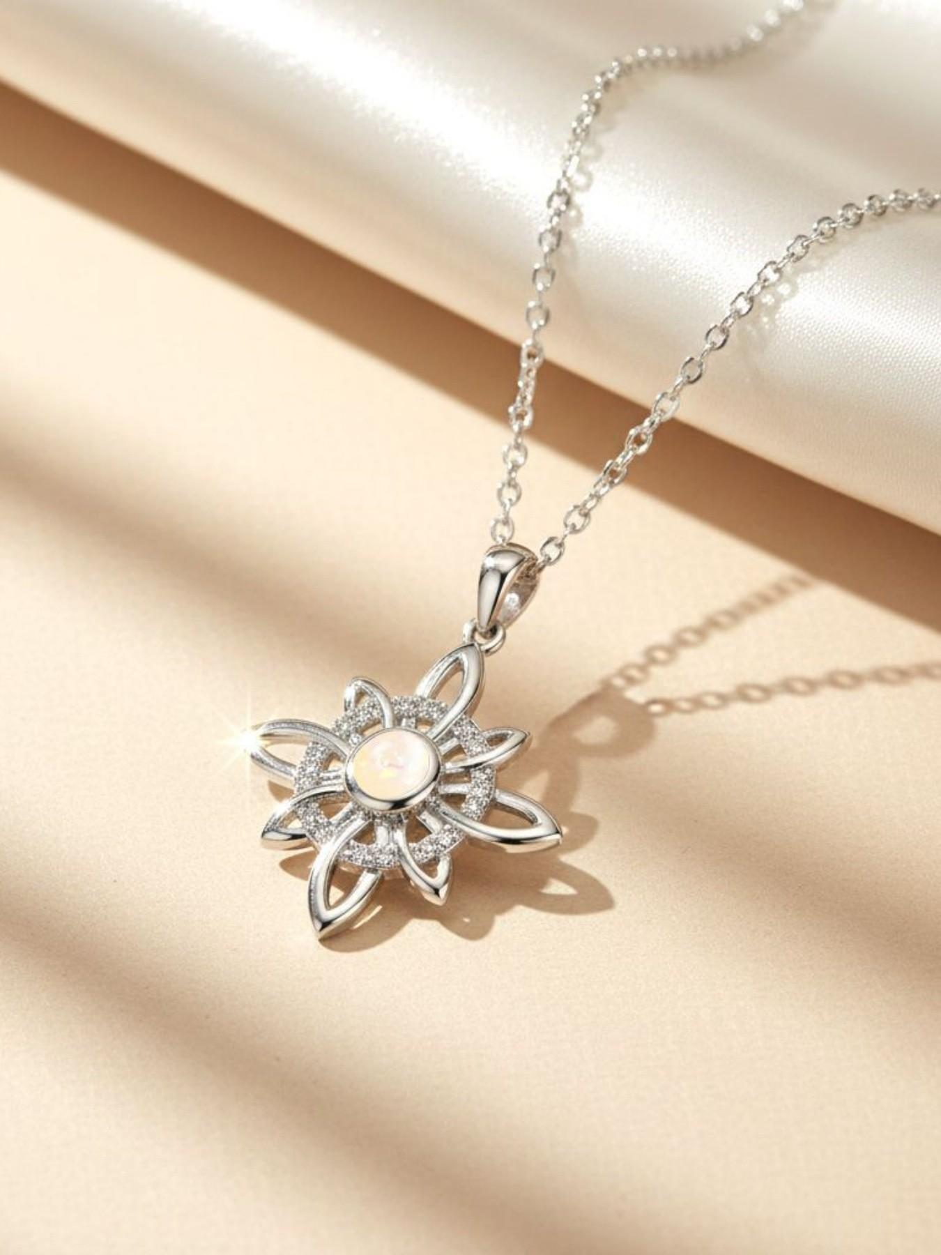 Iridescent Floral Glow · Silver Sequence Simple Celtic opal & diamond necklace.Includes a greeting card for daughter.Ideal birthday and mysterious festival gift for your daughter.