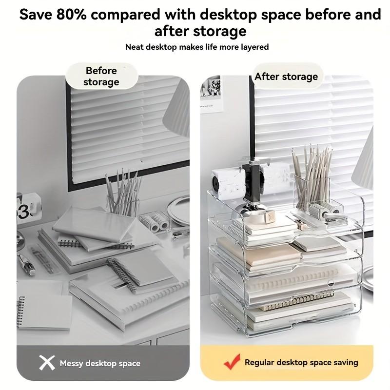 Stackable Desktop Storage Box, File Organizer, Office Desk Organizer, Stationery Supplies Holder, Cosmetic Storage Box, Desk Tidy