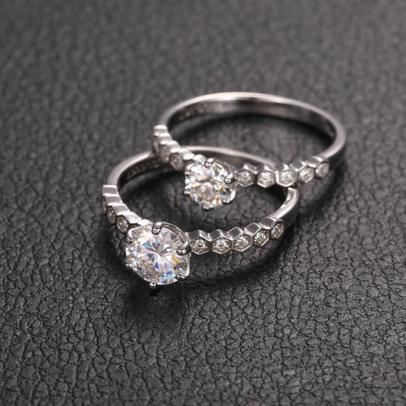 【#R42】925 Sterling Silver Synthetic Moissanite Ring, Women, 6 Prong Setting, D Color, Wedding Jewelry