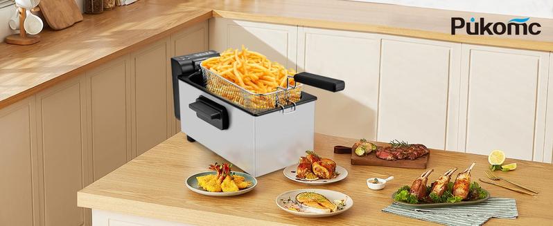 SUSTEAS Powerful Electric Deep Fryer – 1500W Fast Heating, 2.6 QT Capacity, Adjustable Temp, Non-Stick Pot