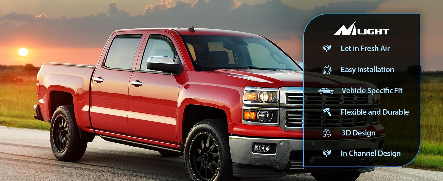 Nilight in Channel Window Deflectors for Chevy Silverado/GMC Sierra 1500 Crew Cab 2014-2018,Silverado/Sierra 2500HD-3500HD Crew Cab 2015-2019 Rain Guards,Vent Window Visors-4pcs Car Truck Vehicle Replacement Automotive Nilight in Channel Window Deflectors for Chevy Silverado/GMC Sierra 1500 Crew Cab 2014-2018,Silverado/Sierra 2500HD-3500HD Crew Cab 2015-2019 Rain Guards,Vent Window Visors-4pcs Car Truck Vehicle Replacement Automotive