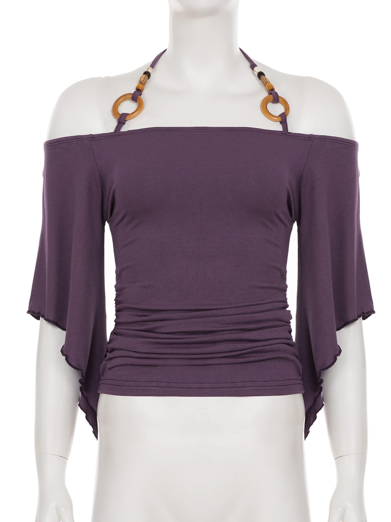 Women's Y2K Style Halter Top with Ring Decoration, Flowy Bell Sleeve, Casual Elegant Classy Retro Slim-Fitting T-Shirt for Dates and Parties