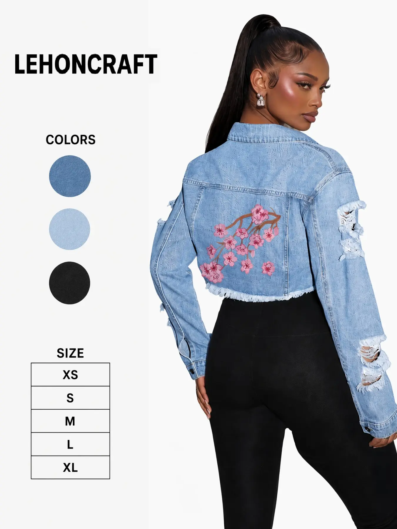 Women's Fashion Washed Denim Jacket, Short Fitted Jeans Coat with Ripped Details, Trendy Collared Outerwear for Casual Wear