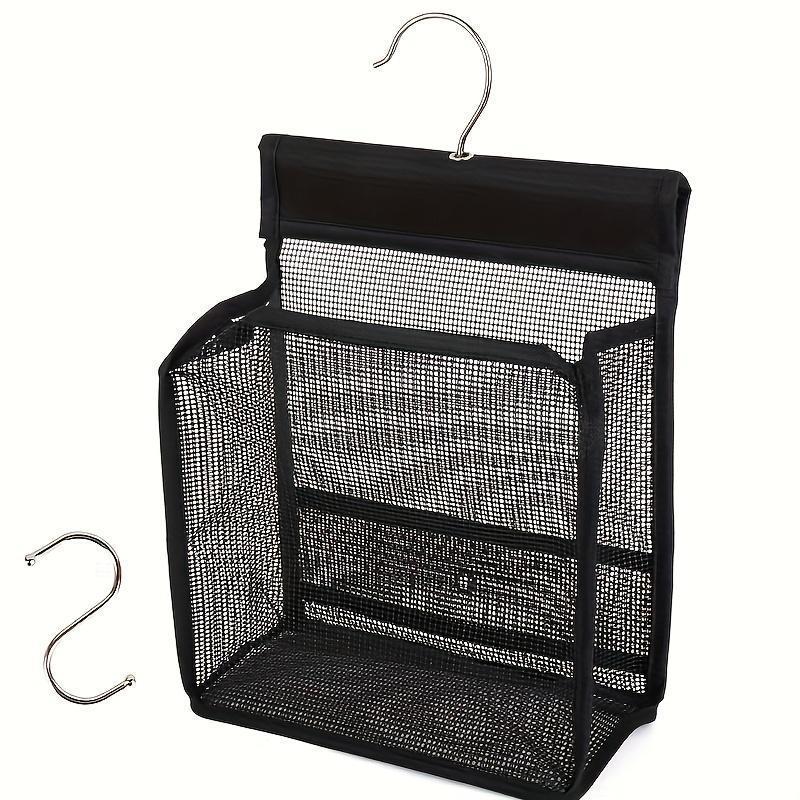 [1 Mesh Shower Hook] 1 Multi-Functional Mesh Shower Storage Hook, Black | Easy to Install, Hanging Bathroom Basket, Kitchen Organizer Bag | Suitable for Bathrooms, Kitchens, Bedrooms, Living Rooms