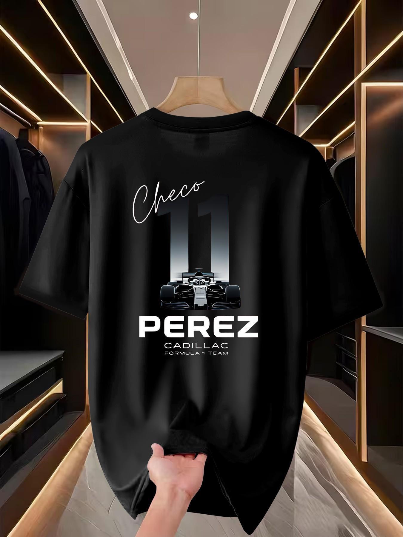 Cadillac F1 Racing Theme Print Short Sleeve, Casual Tee for Race Fans, Perfect for Watching Races, Daily Commute, Parties