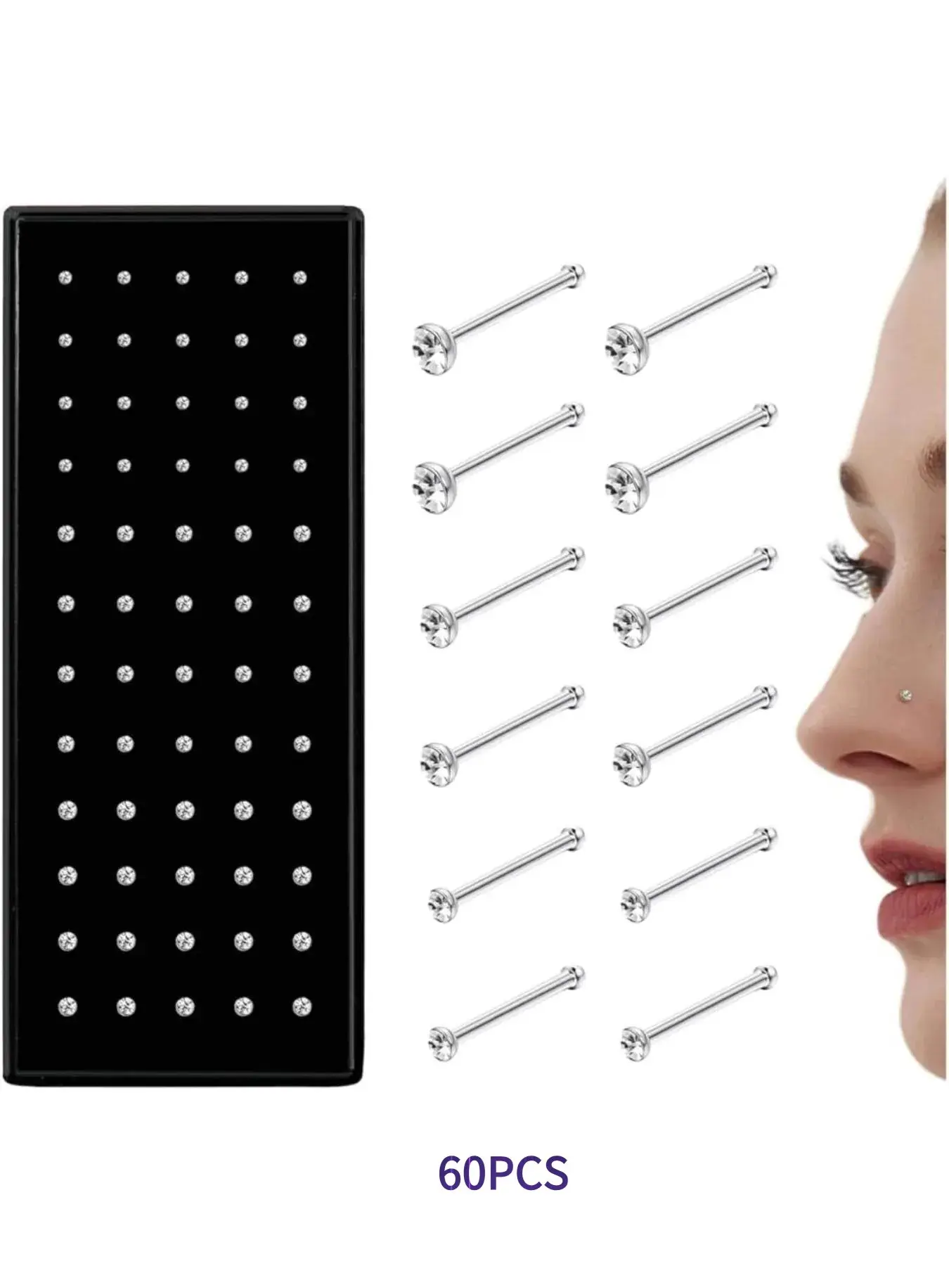 Stainless Steel Nose Studs, Nose Bone Jewelry, Rhinestone Decor Nose Piercing Jewelry, Body Jewelry, Fashion Accessories for Women & Men, Nose Rings Set