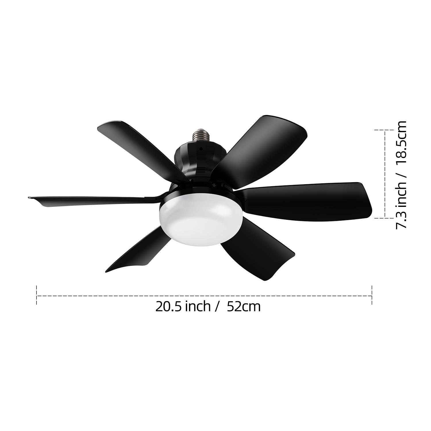 New E27 Bulb Socket Ceiling Fan Light Lamp, Adjustable Dimming Timer, 3 Color Modes 3000k-6500k, Remote Control, Bedroom Kitchen Living Room