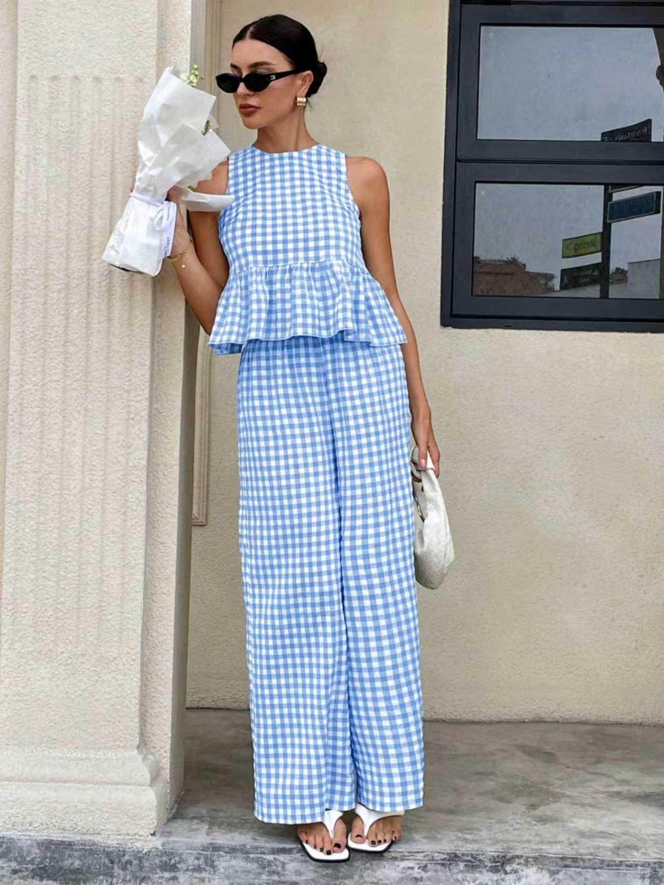 Women's Casual Sleeveless Top + Striped Pants Set, Sleeveless Matching Sets, Womenswear, Summer Wear, Perfect for Spring Festival/spring Break, Comfortable Daily Use Nk-0001-726