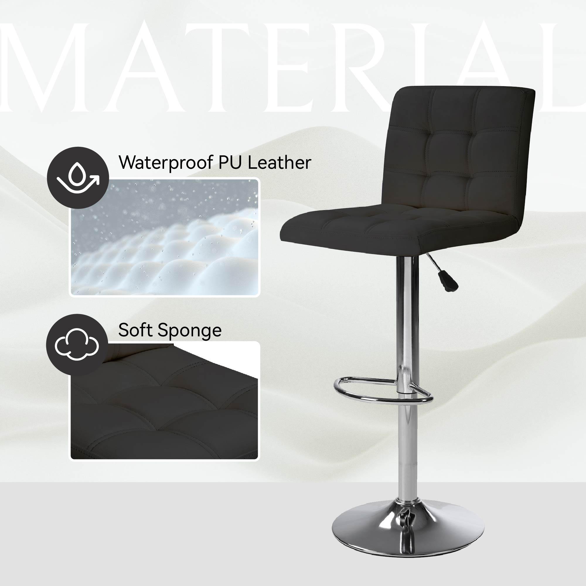 【TikTokShopBlackFriday】Adjustable Bar Stools Set of 2, Counter Height Swivel Bar Chairs with Backrest and Footrest, Square Cushion PU Leather Barstools for Kitchen Island, Café, Office