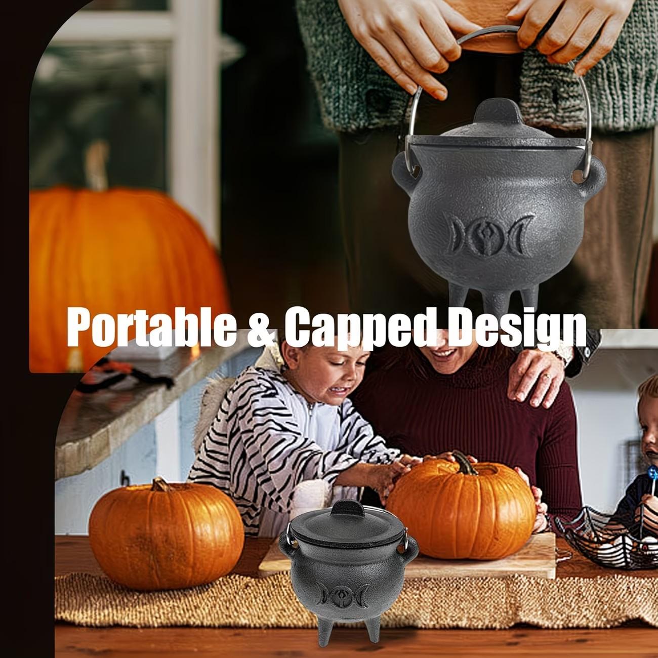 Cast Iron Witchcraft Cauldron with Lid and Carry Handle, Perfect for Spells, Halloween Decor, Incense Burning, Classic Practical Supplies
