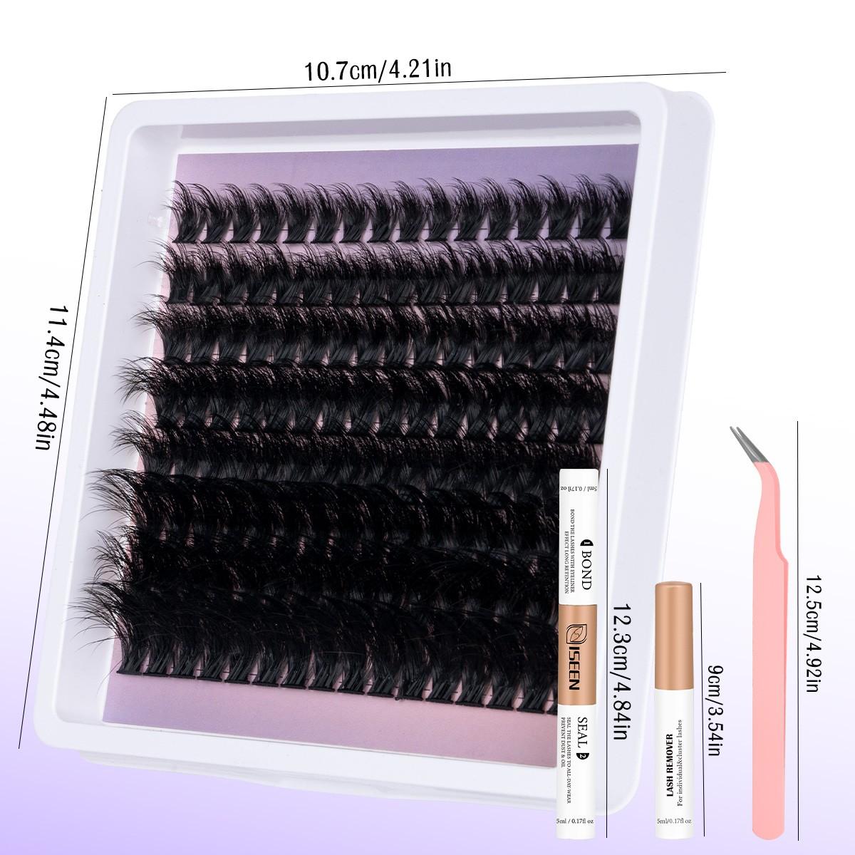 Dramatic Lash Clsusters Kit, Lash Ciusters with Spikes, Dense Eyelash Clusters Kit, Natural Eyelash Extension Kit, Thin Band Individual Lashes Kit with Bond & Seal & Glue Remover & Tweezer DIY at Home