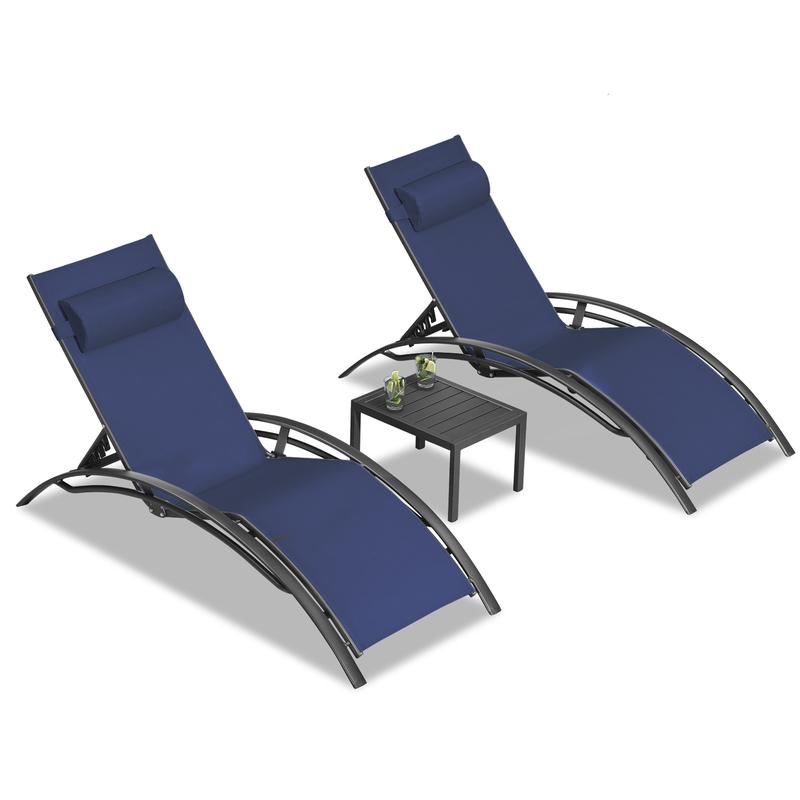 PURPLE LEAF Patio Chaise Lounge Set Outdoor Beach Pool Sunbathing Lawn Lounger Recliner Chair Outside Chairs with Side Table Included