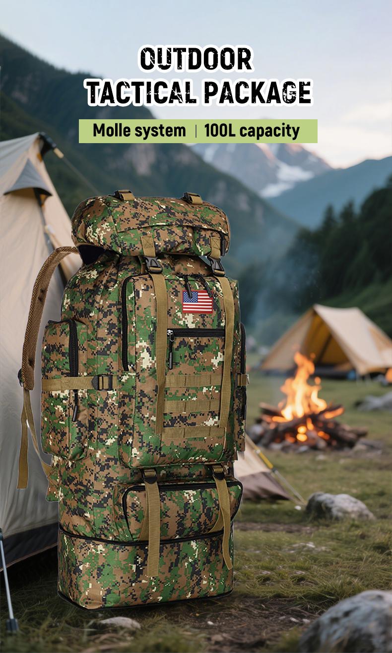 Emergency Escape Bag, 100L Big Forest Bugout Bags, 600D Oxford Fabric Camouflage Bag, Waterproof Breathable Travel Bag, Overnight Biggie Handbag, Rugged and Durable Men's Camouflage Backpack Hiking Camping Hunting, 72 Hour Emergency Escape Bag