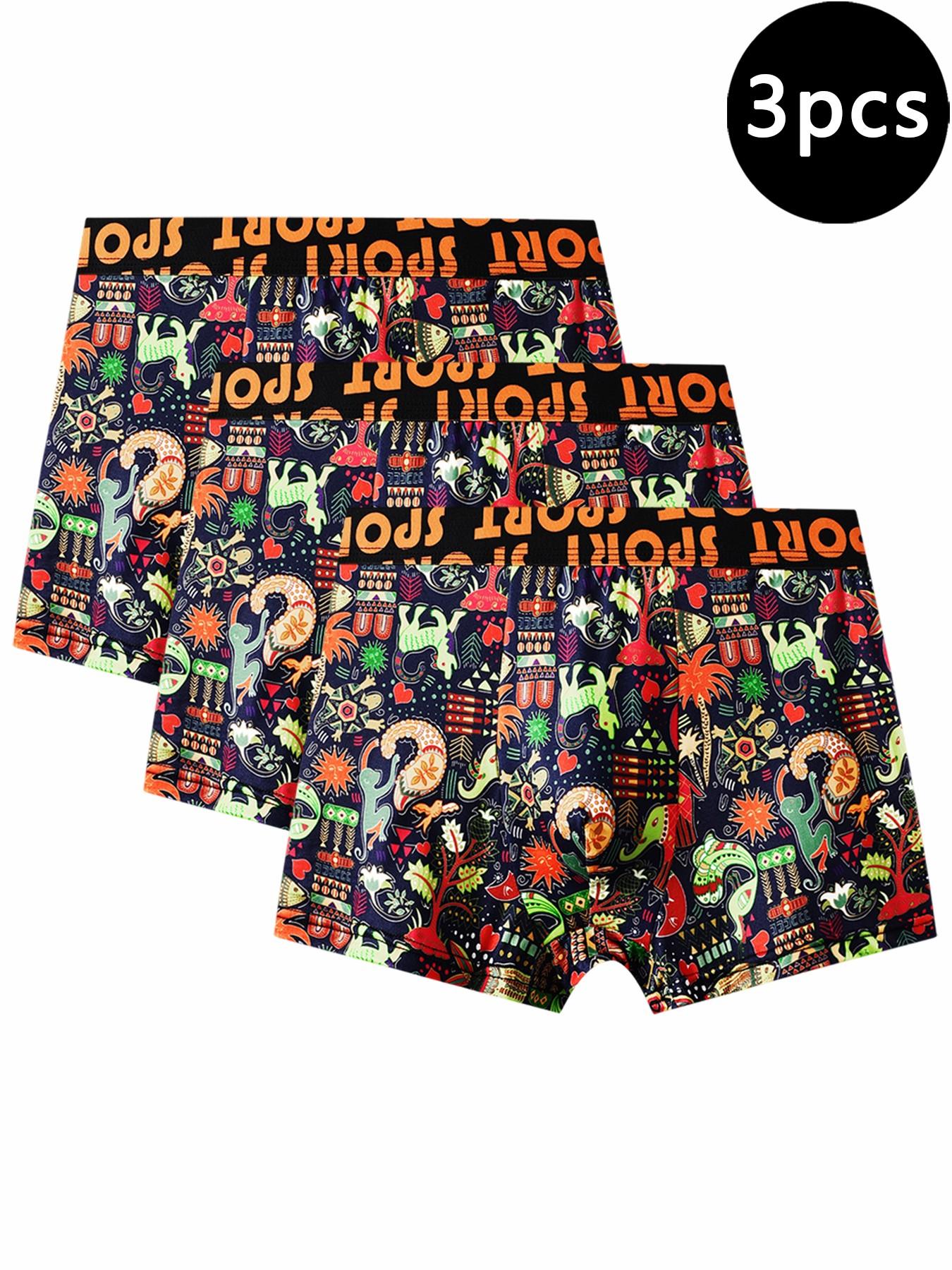 3-pack men's boxer briefs, trendy graffiti prints, soft and breathable, street-style underwear